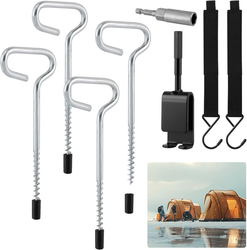 NOWHYX 8pcs Ice Fishing Anchor Tool Kit, Ice Anchor Drill Adapter Kit, Ice-Fishing Shelter Stake Nail with Ice-Fishing Shelter Coat Hooks, for Setting Up ICES Fishing Shelters Tent - Image 4